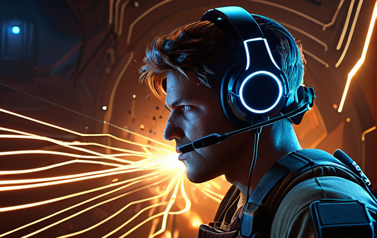 A focused gamer, mid-game, wearing a futuristic gaming headset. Visualize abstract, glowing sound waves and directional lines emanating from the headset, leading towards phantom enemy outlines or tactical markers within a dimly lit, high-stakes FPS game environment. The gamer's expression is intense, conveying a sense of "seeing with sound" and strategic advantage. Emphasize crisp detail, dynamic lighting, and a competitive gaming aesthetic.