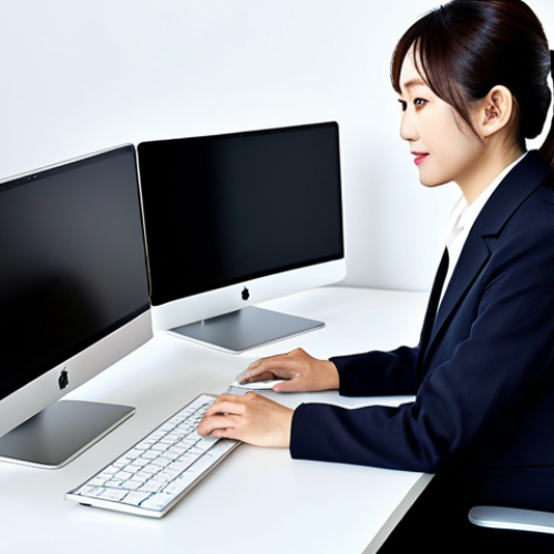 Productive Workspace**

"A professional Japanese businesswoman in a modest and stylish business casual outfit, working at a clean, minimalist desk with a modern laptop connected to a docking station, multiple monitors displaying data, fully clothed, appropriate attire, safe for work, perfect anatomy, natural proportions, high quality, professional photography, bright and clean office environment, family-friendly."

**
