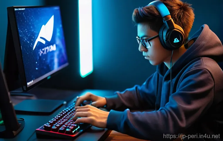게이밍 마우스패드의 필수 기능 - **Prompt 1: "Ultimate Focus on the Game"**
    A dynamic, eye-level shot of a young adult gamer, gen...