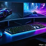 게이밍 키보드의 매크로 설정 팁 - A modern gaming setup featuring a high-performance mechanical gaming keyboard with dedicated macro k...